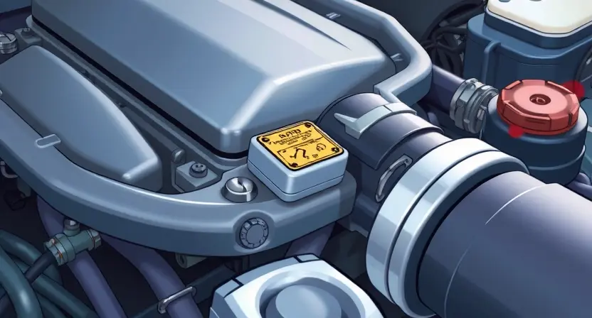 A close-up, detailed illustration of a car engine bay with a highlighted sensor. The sensor should be clearly visible and appear slightly damaged or malfunctioning, with subtle visual cues indicating a fault (e.g., a faint crack, discoloration). Focus on the sensor and its immediate surroundings within the engine bay. The overall lighting should be bright and clean, emphasizing the mechanical details.