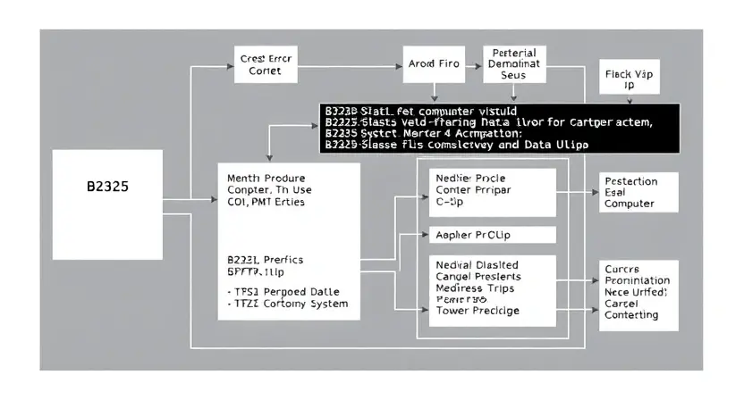 A detailed schematic diagram illustrating a B2325 error code in a computer system. The diagram should show the affected components and potential causes of the error. Include visual cues to represent data flow and system architecture.