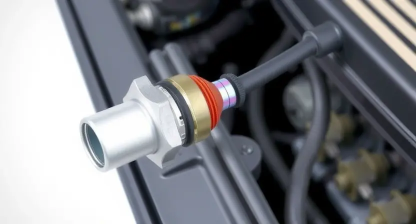 A close-up, detailed illustration of a car's differential pressure sensor and its associated wiring harness. The sensor should be clearly visible, showing its physical components. The wiring should be neatly organized and connected to the sensor. The background should be a slightly blurred view of the car's engine compartment, suggesting a realistic automotive setting. Focus on the sensor and wiring to highlight the component being discussed in the article.