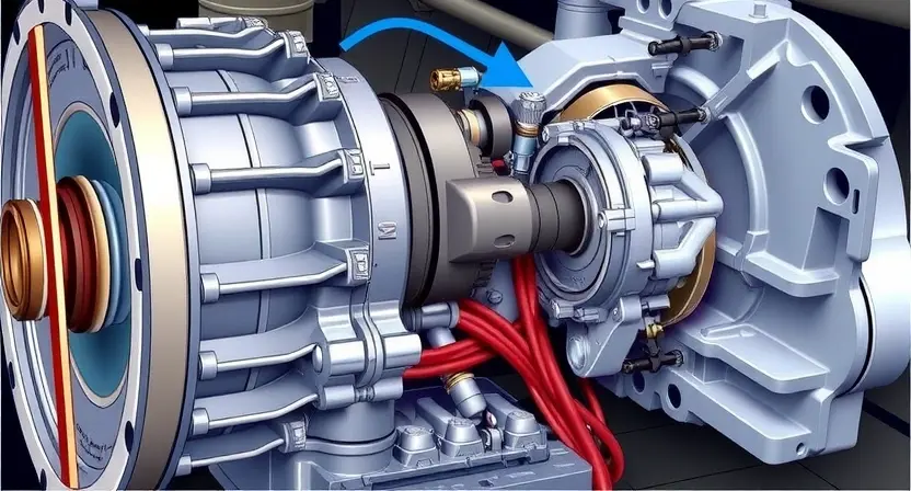 A detailed, high-quality illustration of an automatic transmission system with a highlighted sensor or component related to the P1810 error. The image should clearly show the internal workings of the transmission, focusing on the area where the error might originate. Use realistic colors and textures to depict the mechanical parts.