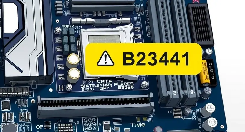 A detailed illustration depicting a computer motherboard with a highlighted area indicating a calibration error. The motherboard should show various components like CPU, RAM, GPU, and capacitors. A visual representation of the 'B2341' error code should be subtly integrated near the error indicator. The background should be a clean, technical environment.