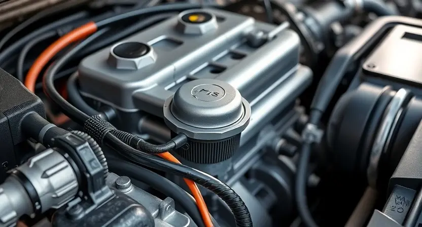 A close-up of a car engine bay, focusing on the intake manifold and associated wiring. The image should clearly show the glow plug heater element and its wiring connections. The overall lighting should be bright and clean, highlighting the components.