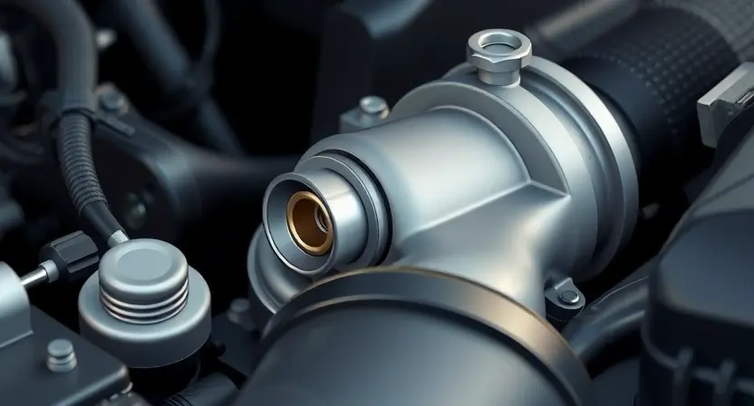 A close-up, detailed illustration of a car engine bay, specifically focusing on the exhaust manifold and oxygen sensor (Bank 2 Sensor 1). The sensor should be clearly visible, with surrounding engine components in sharp focus. The overall lighting should be bright and clean, highlighting the sensor's details.