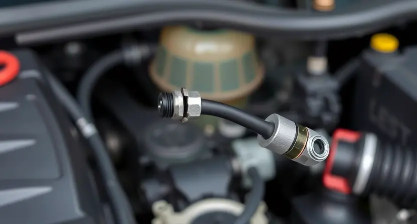 A close-up, detailed illustration of a car's electrical system, specifically focusing on the high-voltage sensor and its wiring. The image should clearly show a broken or disconnected wire leading to the sensor, indicating an open circuit. The background should be a slightly blurred view of the engine compartment. Focus on technical accuracy and clarity of the wiring diagram representation.