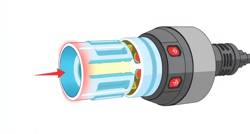 A high-quality technical illustration showing a close-up of a U3013 connector overheating during charging, with visible heat distortion and warning indicators, clean white background, professional technical diagram style, no text or labels, no people or hands, no extra equipment