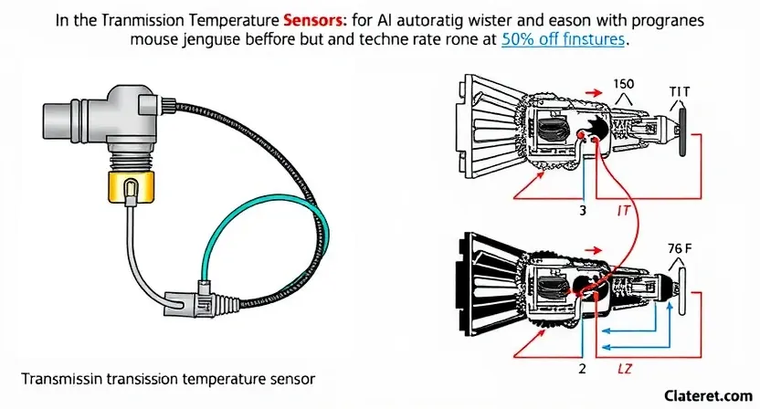 A detailed illustration of an automatic transmission temperature sensor, showing its components and connections. The image should depict the sensor itself, wiring harness, and a schematic diagram illustrating the sensor's function within the transmission system. Focus on clarity and technical accuracy.