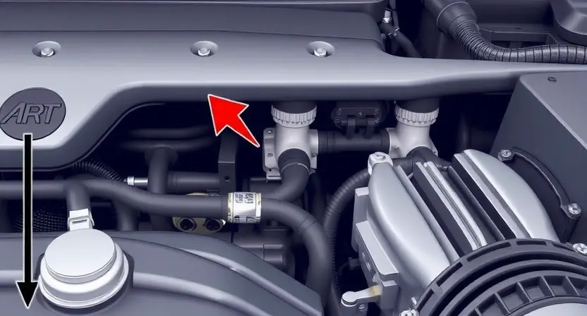 A close-up, detailed illustration of an automotive engine bay, focusing on the oxygen sensor and associated wiring. The wiring should appear slightly frayed or damaged to visually represent a potential cause of the P0132 error. The engine should be clean and modern-looking.