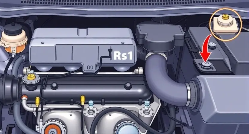 A detailed illustration of a car's engine bay, focusing on the oxygen sensor and related components. The image should clearly show the oxygen sensor, wiring, and the engine's overall structure. Include visual cues representing a potential issue with the oxygen sensor, such as a slightly discolored sensor or a loose wire.