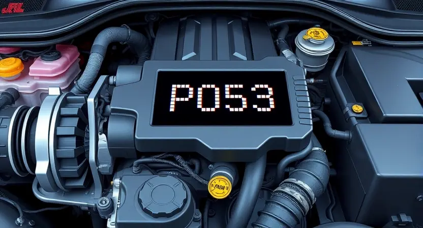 A detailed illustration of a car engine with the P0583 error code highlighted. The engine should be realistically rendered, showing various components like the crankshaft, camshaft, and sensors. The P0583 code should be displayed prominently on a digital dashboard or screen within the engine bay.