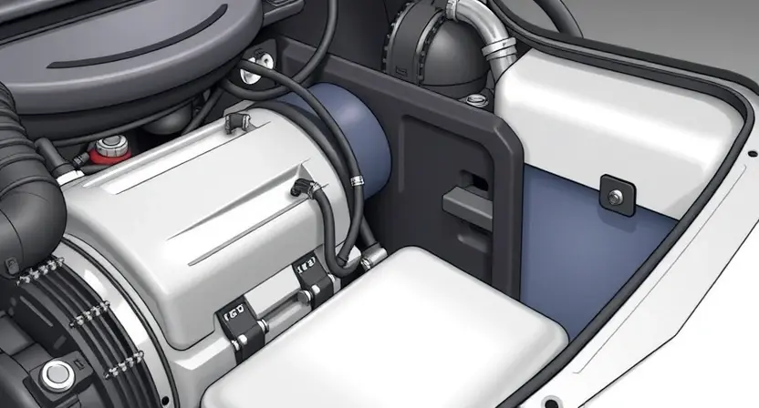 A close-up, detailed illustration of a car's engine bay, focusing on the Mass Air Flow (MAF) sensor and its surrounding components. The sensor should be clearly visible, with wires connected. The engine bay should be clean and well-lit, showcasing the mechanical parts. The overall image should convey a sense of technical precision and automotive repair.