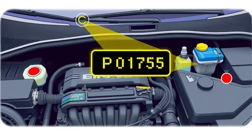 A detailed illustration of a car's engine bay with a diagnostic trouble code (DTC) light illuminated on the dashboard. The engine should be partially disassembled, showing various components like hoses, wires, and sensors. A digital display showing the P0175 error code should be visible.