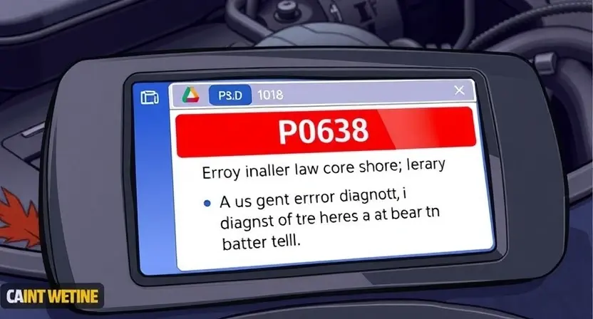 A detailed illustration of a car's diagnostic interface displaying the error code P0638. The interface should show the code prominently, along with a brief explanation of what it means. The background should be a slightly blurred view of a car engine.