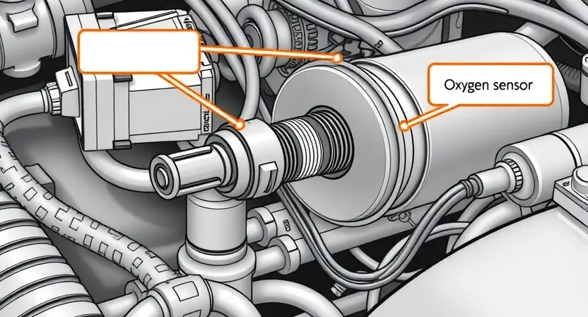 A detailed illustration of an oxygen sensor heater in a VAZ/Lada car engine. The image should show the sensor, the heater element, and the wiring connections. Focus on the internal components of the heater.