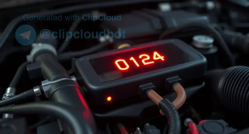 A close-up shot of a car's engine bay, focusing on the P0124 error code light illuminated on the dashboard. The engine should be detailed, showing various components like hoses, wires, and sensors. The background should be slightly blurred to emphasize the error light.
