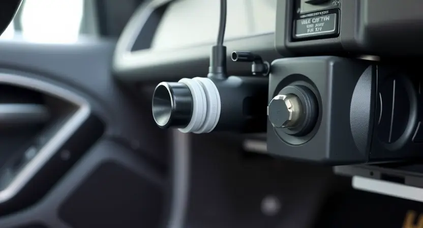 A close-up, detailed illustration of a car's brake pedal assembly. Focus on the sensor and wiring connected to the pedal. The image should highlight the components related to the P2128 error code (high signal from the pedal position sensor). The background should be a slightly blurred automotive interior, suggesting a vehicle's dashboard area. The lighting should be bright and even, emphasizing the technical details.