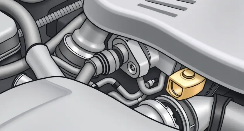 A close-up, detailed illustration of a car's engine bay. Focus on the mass airflow sensor (MAF sensor) and its surrounding components. The image should clearly show the sensor's location and connection points. The overall aesthetic should be clean and informative, suitable for a repair manual.