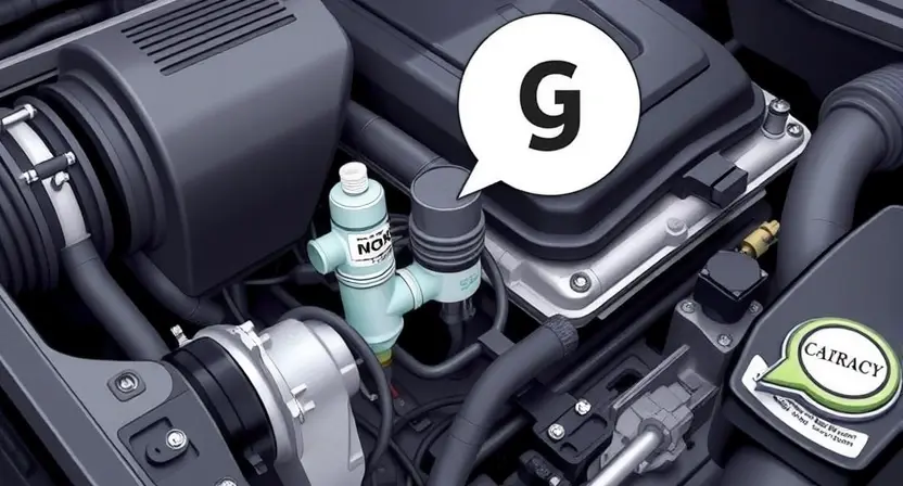A detailed illustration of a car's engine bay, specifically focusing on the solenoid valve for pressure control (G). The solenoid should be clearly visible, with its wiring and connections highlighted. The surrounding engine components should be in focus, showing a clean and well-maintained environment.