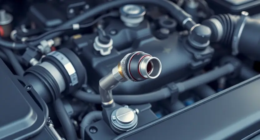 A close-up, detailed illustration of a car engine bay with a focus on the engine coolant temperature sensor. The sensor should be clearly visible, with surrounding hoses and wiring. The overall lighting should be bright and clean, highlighting the components. The background should be slightly blurred to emphasize the sensor.