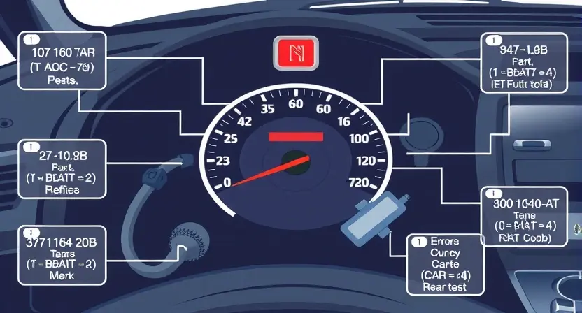 A high-quality technical illustration showing a car engine with a warning light on the dashboard, surrounded by schematic diagrams of error codes, with clean lines and professional colors, no text or numbers visible