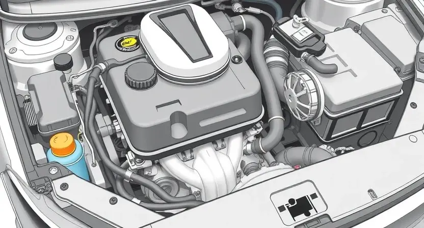 A detailed illustration of a car's engine bay, specifically highlighting the area around the third-row sensor. The sensor should be clearly visible, along with associated wiring and components. The engine should be depicted in a realistic, slightly angled view, showcasing the sensor's location relative to other engine parts. Focus on clarity and precision in depicting the sensor and its surroundings.