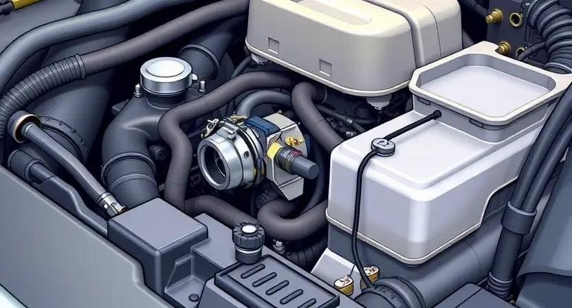 A detailed illustration of a car's engine bay, focusing on the crankshaft position sensor. The sensor should be clearly visible, with wiring and connectors around it. The background should be slightly blurred to emphasize the sensor.