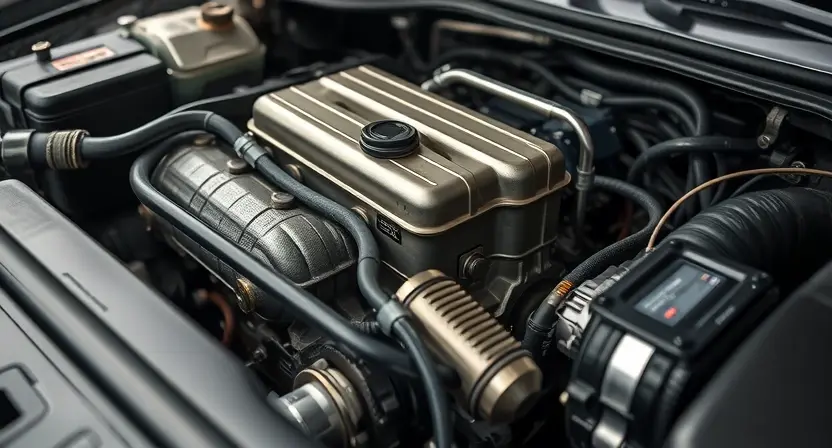 A close-up, detailed image of a car's engine bay, specifically focusing on the throttle body. The throttle body should be clearly visible, with surrounding engine components slightly blurred to maintain focus. The overall lighting should be bright and even, highlighting the metallic surfaces and intricate details of the engine.