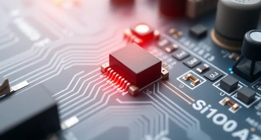 A close-up, detailed illustration of an electronic circuit board with a highlighted component representing an input signal. The circuit board should be clean and modern-looking, with visible traces and components. The highlighted component should glow subtly to indicate a high signal level. Focus on the intricate details of the circuit board and the component itself. The background should be blurred to emphasize the circuit board.