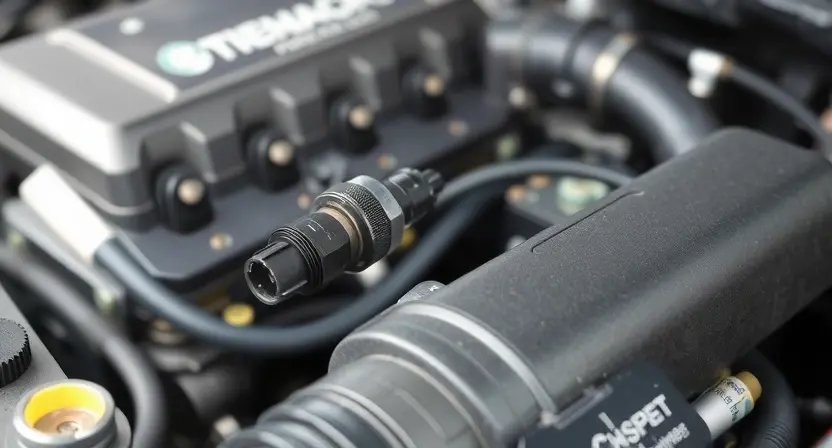 A close-up, detailed image of a car's engine bay, focusing on the crankshaft position sensor and related wiring. The engine should be clean and well-maintained. The background should be slightly blurred to emphasize the sensor.