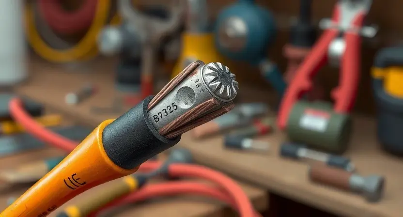 A close-up, detailed illustration of a heating wire with a visible B2325 error indicator. The wire should be slightly bent, showing signs of wear and tear. The background should be a blurred workshop environment with tools and equipment. Focus on the wire and the error indicator.