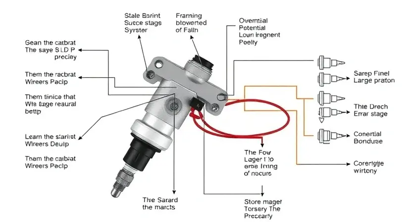 A detailed schematic diagram of a car's fuel injection system, highlighting the injector and its wiring. Focus on the wiring harness and potential points of failure. Use clear, technical illustrations to show the circuit path. The background should be a clean, white surface.