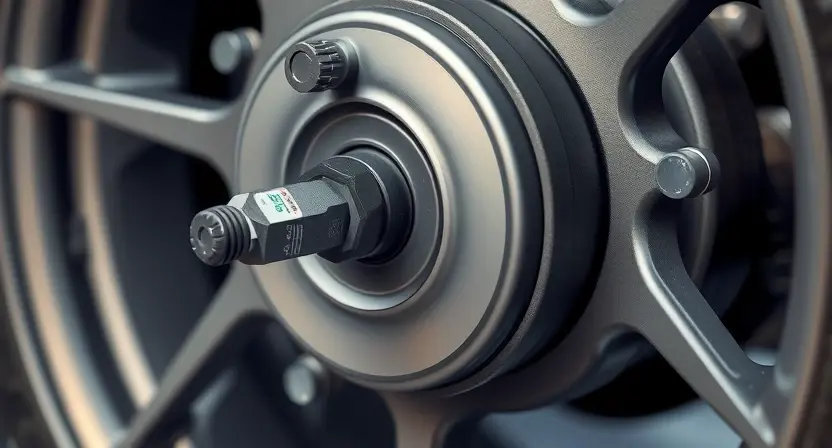 A close-up, detailed illustration of a car's wheel hub assembly. Focus on the speed sensor and its wiring connection. The background should be blurred, suggesting the interior of a car. The image should clearly depict the sensor's position and the surrounding components.