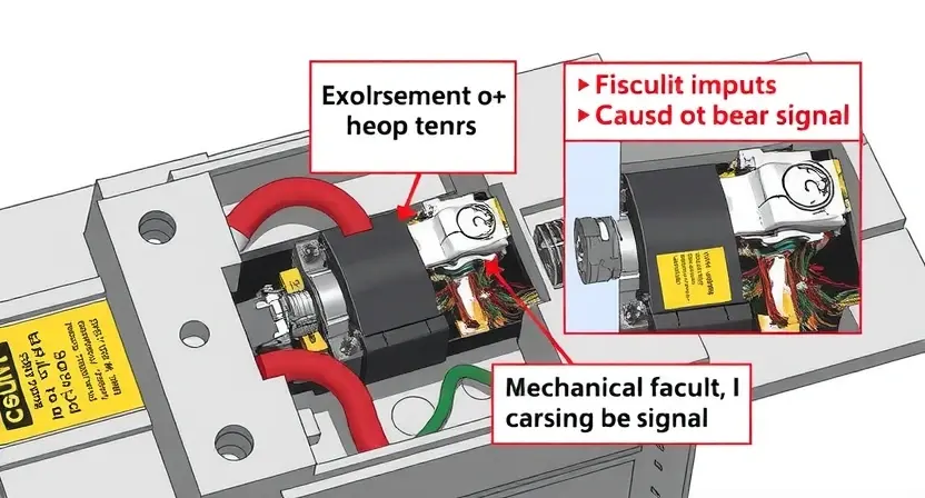 A detailed illustration of a circuit breaker or relay with a visual representation of a low input signal level. Focus on the internal components and wiring, highlighting a potential mechanical fault causing the signal to be weak. Include visual cues indicating a problem, such as a loose connection or damaged component.