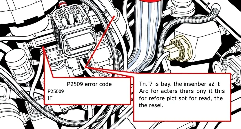A detailed illustration of an automotive wiring harness with a highlighted P2509 error code indicator. The wiring should be complex and show various connectors, wires, and components. Focus on the wiring diagram and the error code display.