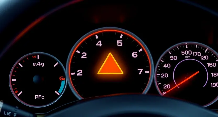 A close-up, detailed illustration of a car's dashboard displaying a warning light. The warning light should be prominently featured, with a focus on its color (e.g., yellow or red) and shape. The dashboard should be clean and modern-looking, with visible gauges and buttons, but without any specific brand logos. The overall lighting should be realistic and highlight the warning light.