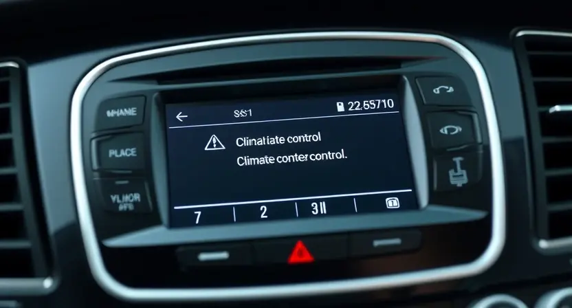 A close-up shot of a car's dashboard, focusing on the climate control display. The display should show a warning message or an error code related to the climate control system. The overall aesthetic should be clean and modern, highlighting the technological aspect of the car.