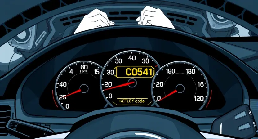 A detailed illustration of a car's dashboard with a highlighted error code 'C0561' displayed on the instrument cluster. The background should show a mechanic's hands working on the car's engine, focusing on the relevant components. The overall scene should convey a sense of automotive diagnostics and repair.