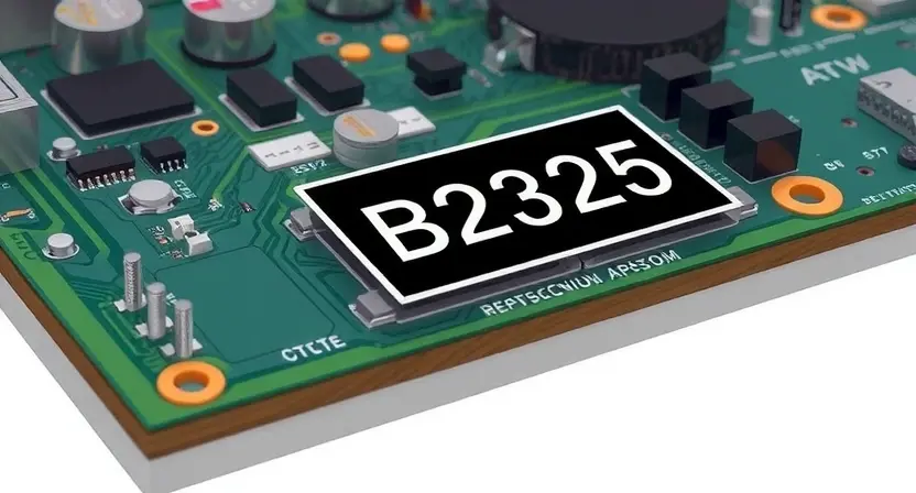 A close-up illustration of a circuit board with a highlighted area indicating error code B2325. The circuit board should be detailed and realistic, with various components visible. The error code should be clearly displayed in a readable font on the board.