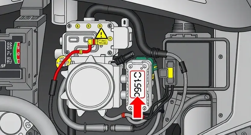 A detailed technical illustration of an electric parking brake motor circuit, showing wiring, connectors, and components like the motor, control module, and fuse, with a red 'C0560' error code label near a fault indicator symbol, in a clean automotive diagnostic style