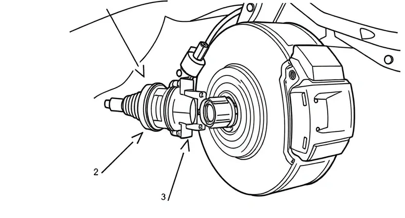 A high-quality technical illustration of an automotive anti-lock braking system (ABS) diagram showing a malfunctioning sensor or component highlighted for replacement, with clear labels and clean lines, no text or numbers on the image