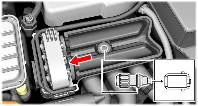 A detailed illustration of a car engine's intake manifold with a clear focus on the Manifold Absolute Pressure (MAP) sensor. The sensor should be highlighted, with arrows indicating the airflow and pressure being measured. Include a simplified diagram showing the sensor's connection to the engine control unit (ECU). The overall image should be clean and informative, suitable for an automotive repair manual.