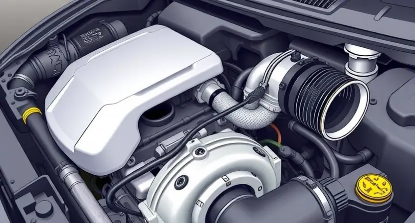 A detailed illustration of a car engine bay, focusing on the throttle position sensor and its wiring harness. The sensor should be clearly visible, along with the surrounding components like the intake manifold and air filter housing. The image should depict a clean and well-organized engine bay, suggesting a professional repair or inspection setting. Highlight the wiring connections to the sensor.