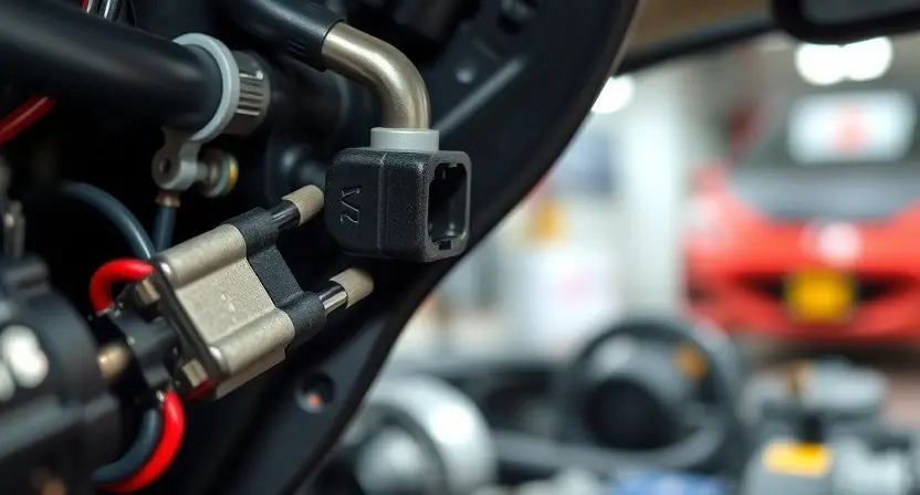A close-up, detailed illustration of a car's ignition switch wiring harness. Focus on the connections and wires related to the input signal circuit. The background should be blurred, suggesting a mechanic's workshop. The lighting should be bright and even, highlighting the intricate details of the wiring.