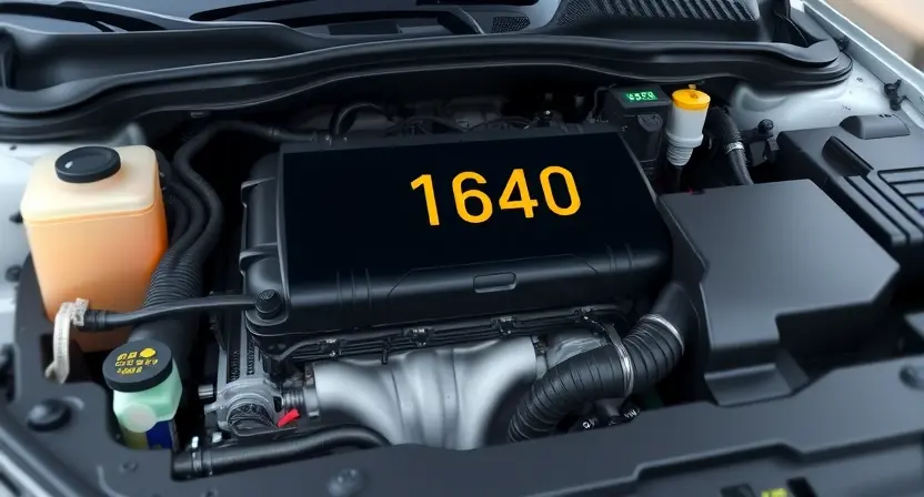 A detailed illustration of a car engine with a highlighted P1640 error code displayed on a digital dashboard screen. The engine should be clean and well-lit, showcasing its components. The dashboard should be modern and clearly show the error message. Focus on the engine bay and dashboard area, emphasizing the error code's presence. The background should be blurred to keep the focus on the engine and dashboard.