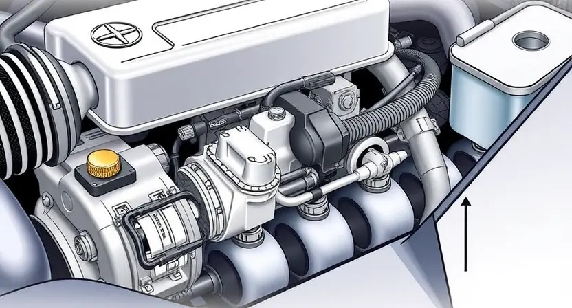 A detailed illustration of a car engine with a focus on the mass airflow sensor (MAF sensor). The sensor should be clearly visible, and surrounding engine components should be realistically depicted. The overall image should convey a sense of technical precision and automotive repair.
