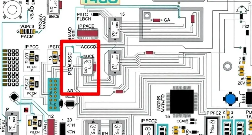 A detailed schematic diagram of an electrical circuit board, highlighting a specific area labeled 'P24C2'. The diagram should show components like resistors, capacitors, and integrated circuits, with lines indicating connections. The area of interest should be clearly marked with a red box and an arrow pointing to it.