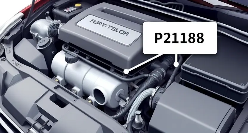 A detailed illustration of a car engine with a highlighted sensor or component related to the P2188 error code. The engine should be clean and well-lit, showcasing its internal parts. Focus on the area where the error might originate.