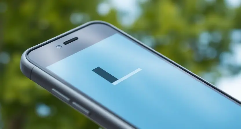 A close-up, detailed illustration of a cellular phone displaying a weak signal indicator (e.g., one bar or a signal strength icon). The background should be blurred, suggesting an outdoor environment with trees and sky. Focus on the phone screen and the signal strength.