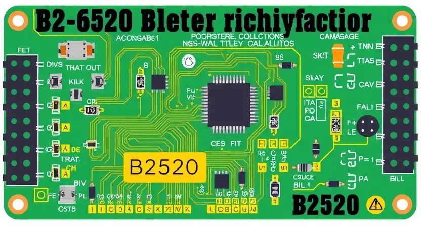 A detailed schematic diagram of a background multi-color lighting controller circuit board, highlighting the B2520 error. Include visual cues indicating potential wiring issues and component damage.