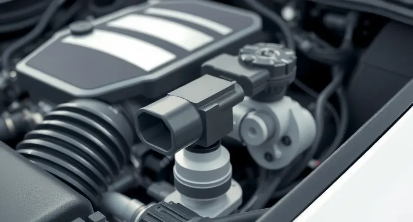 A close-up, detailed illustration of a car's engine bay with a focus on the mass airflow sensor. The sensor should be clearly visible, with surrounding engine components subtly in focus. The overall lighting should be bright and clean, highlighting the sensor's details.