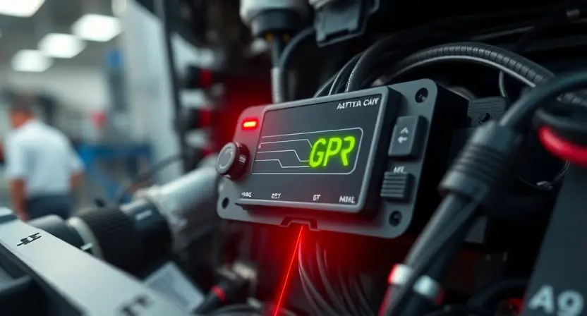 A detailed illustration of a car's engine control unit (ECU) with highlighted wiring and signal lines. The image should visually represent a high signal level within the control circuit. Focus on the electrical components and connections within the ECU. Use subtle visual cues, like glowing lines or color gradients, to indicate the elevated signal. The background should be a clean, slightly blurred automotive workshop environment.
